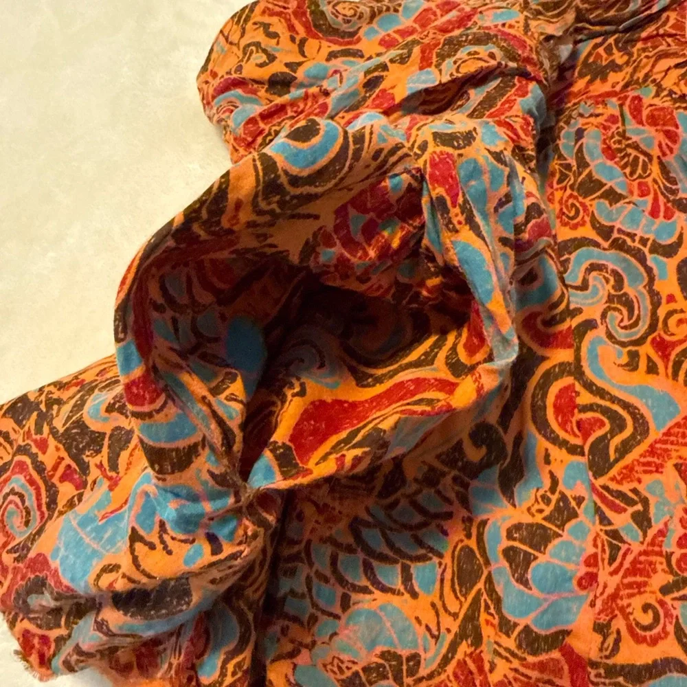 Anthropologie Moulinette Soeurs Rope Halter Dress Orange Blue Batik Print Size 6 - Picture 7 of 10
